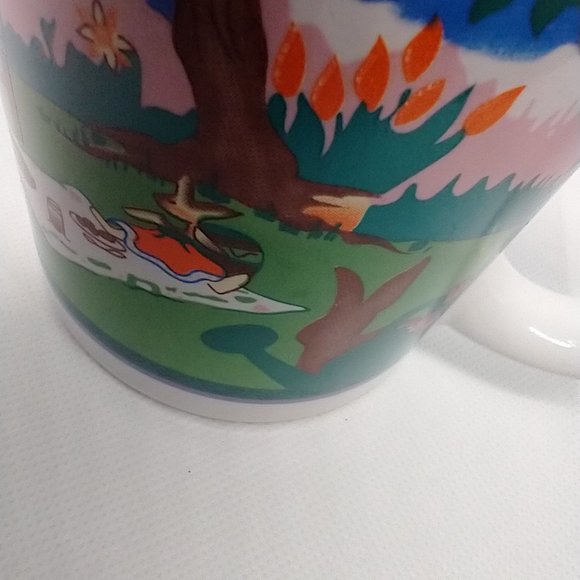 Ceramic White Mug "Rabbits Having Tea with Baby Rabbit"- Good Condition - Picture 3 of 15